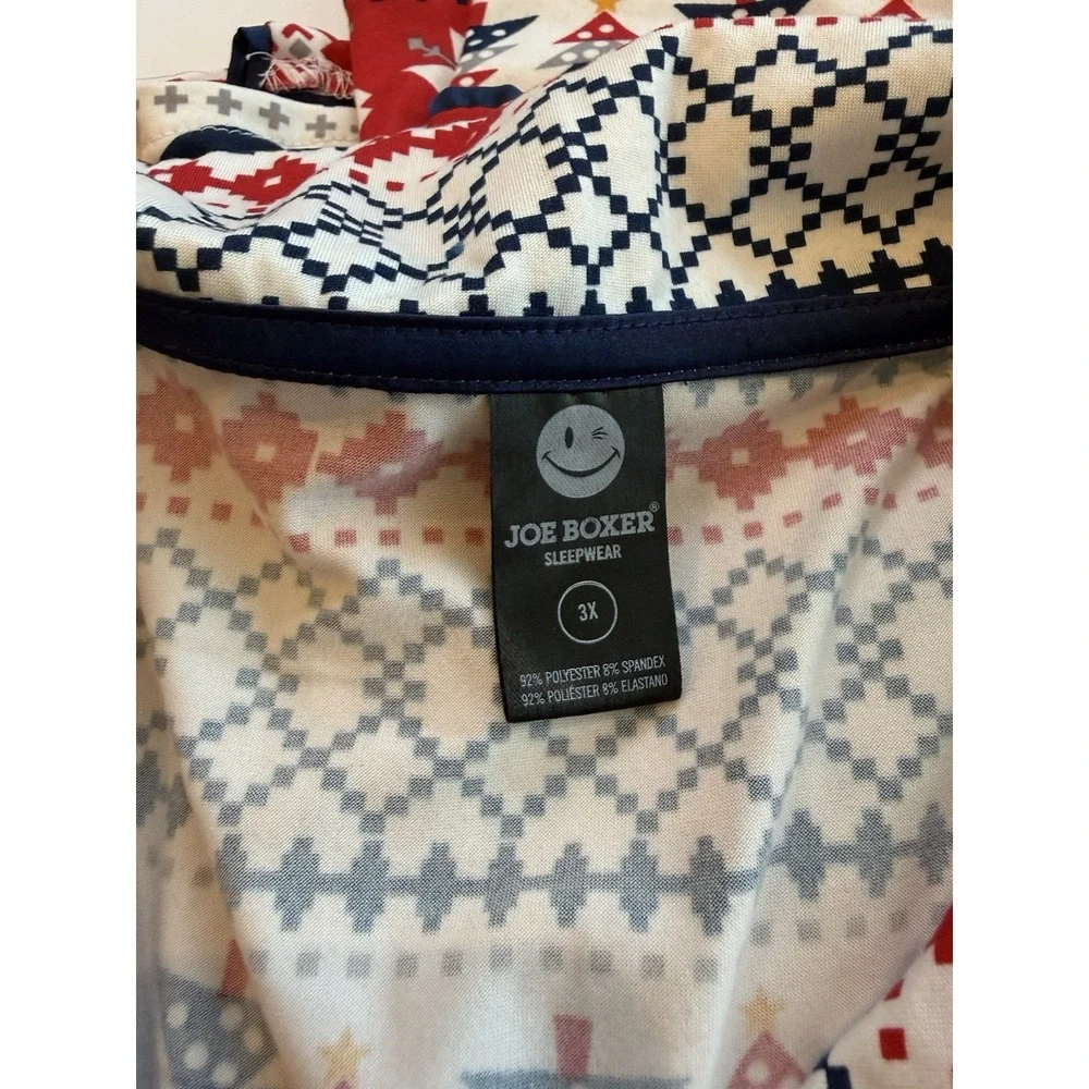 Joe Boxer 3X Christmas Fair Isle Smiley Pajama Set Red/White/Blue